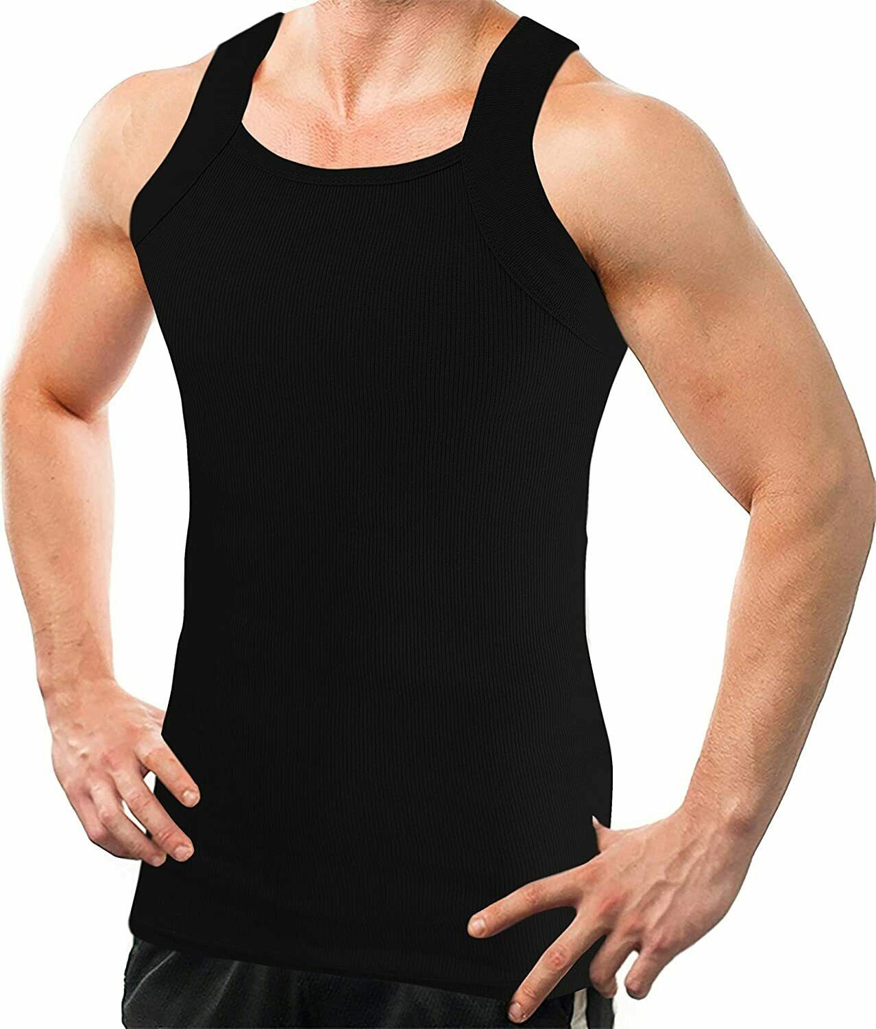 2-4 Packs Men's G-unit Style Cotton Tank Tops Square Cut Muscle Rib A-Shirts gallery