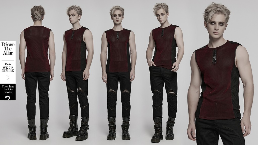 Punk Rave Men Black Gothic Cyber Punk Mesh Splicing Vest Slim Fit Casual Tops gallery