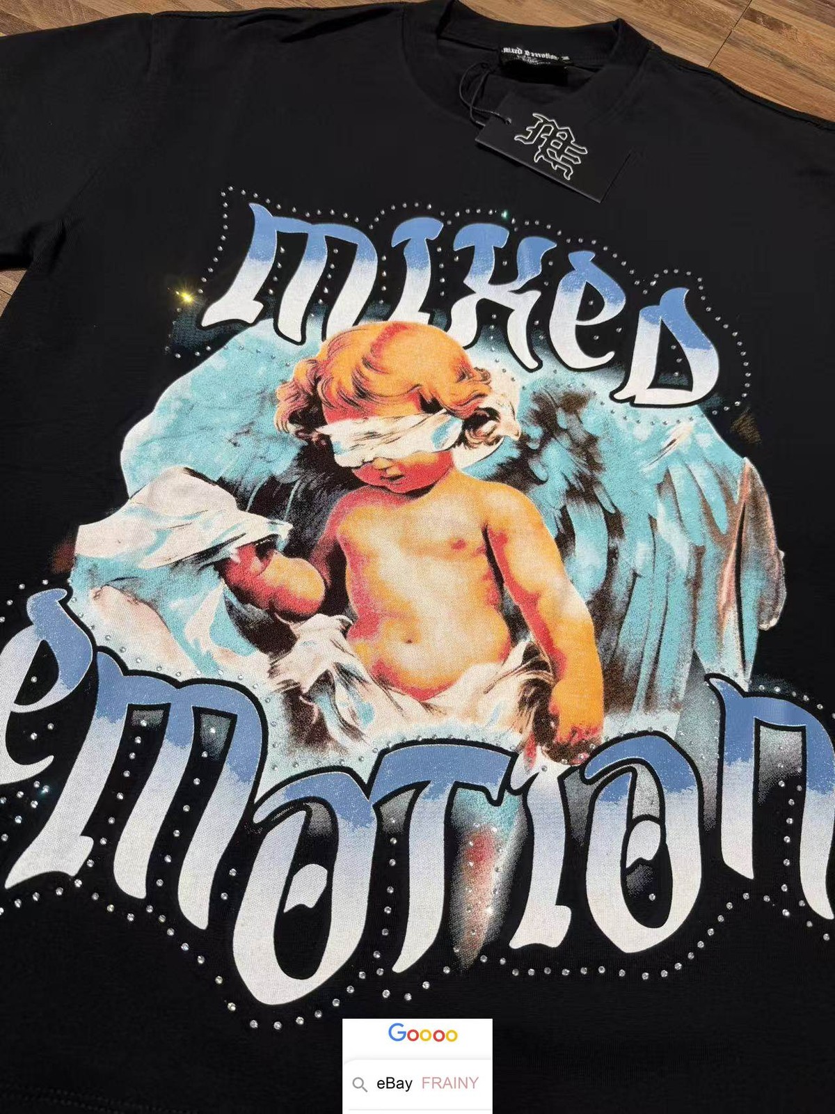 MENS WHITE SUMMER EMOTION T SHIRT HIGH STREET RHINESTONE ANGEL HIP HOP TOPS TEE gallery