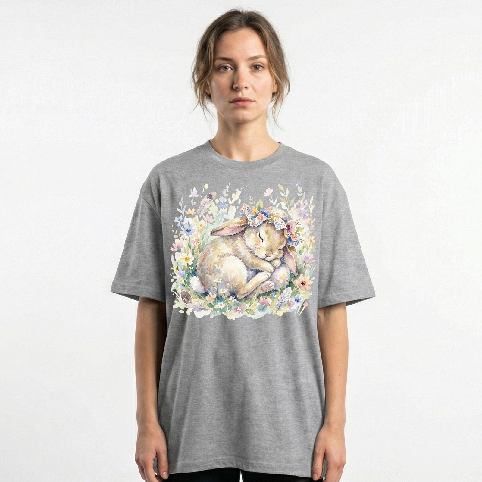 Cute Easter Bunny Floral Watercolor Spring T-Shirt Animal Pastel Holiday Tee gallery