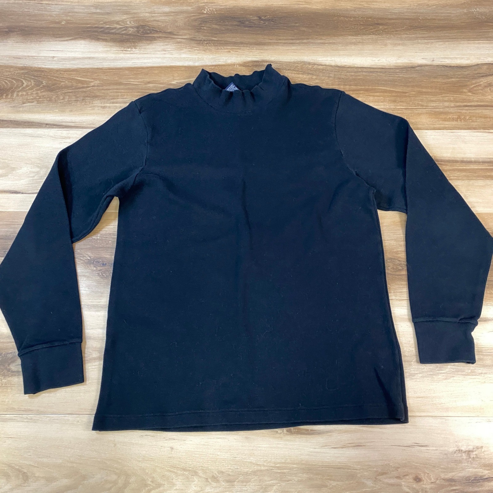 Lands End Mock Neck Mens M Black Cotton Regular Fit Heritage Vintage USA Made gallery
