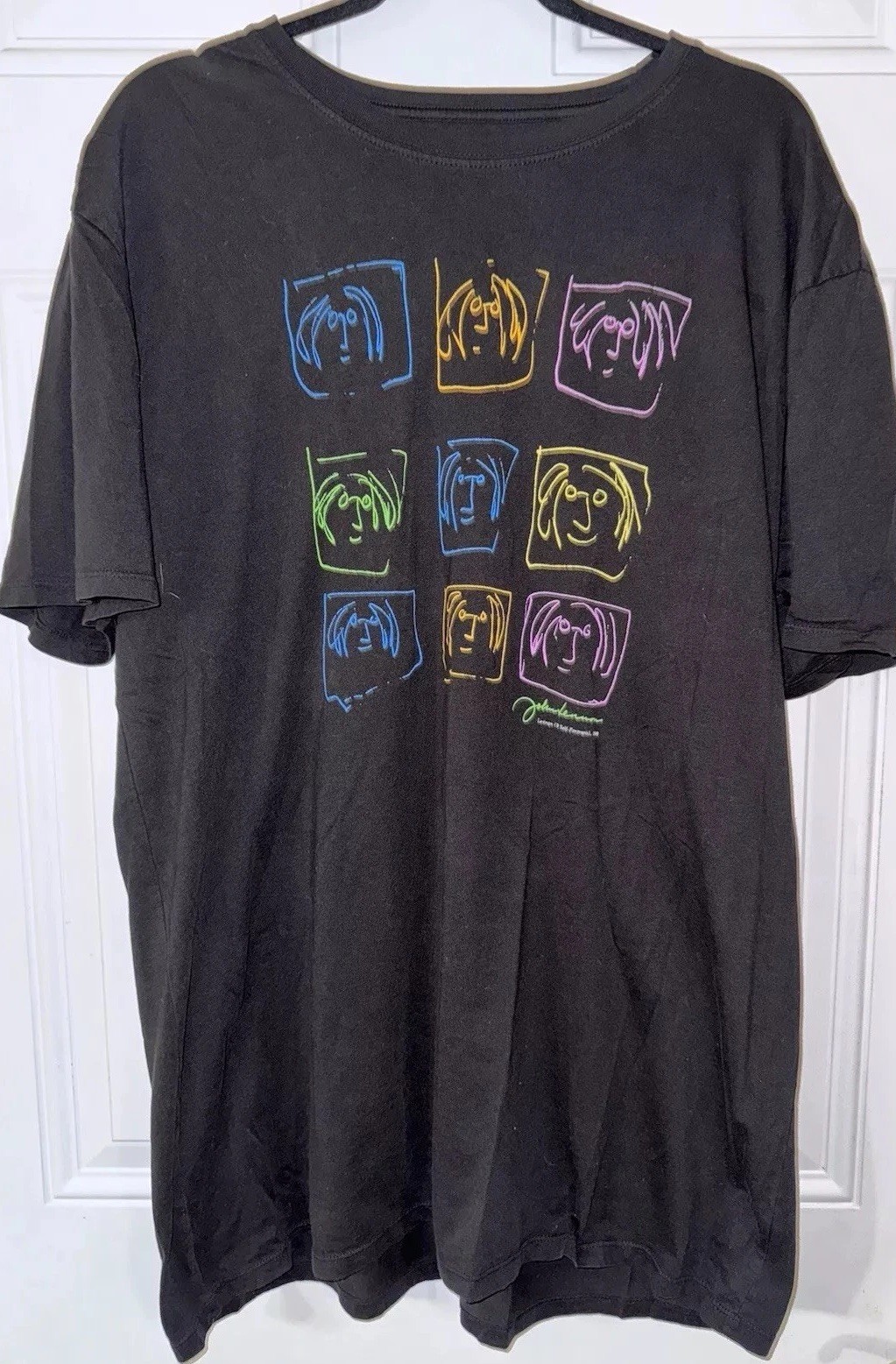 John Lennon Official 3X 9-Self Portraits Image JET BLACK T-shirt HTF Beatles