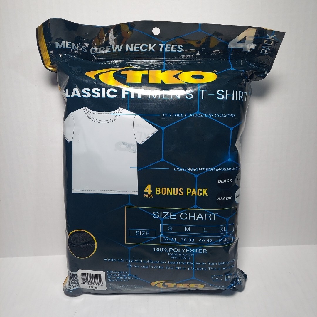 TKO Men's Size XL - Classic Fit T-Shirt 4-Pack Crew Neck Te = 2 Blk/1 Gry/ 1 Wht gallery