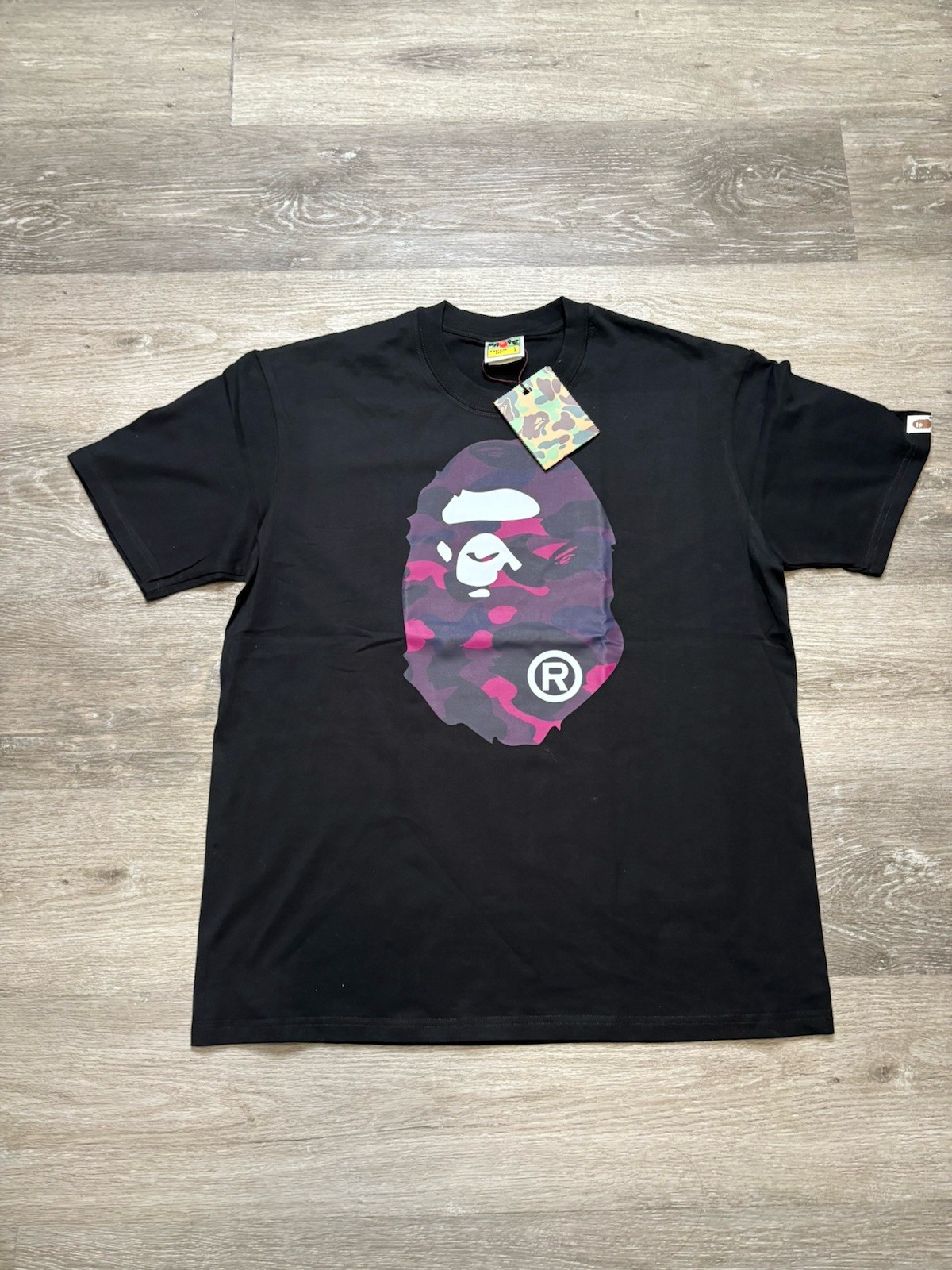 A Bathing Ape BAPE Men’s M Black Cotton Jersey Crew Neck Tee Camo Ape Head gallery