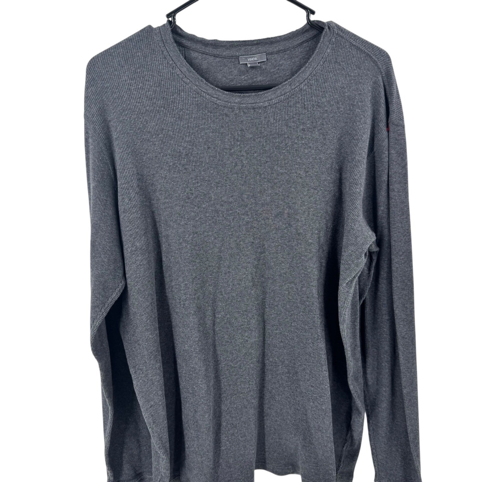 Vince Mens Charcoal Grey 100% Cotton Ribbed Long Sleeve Crew Neck Shirt Large gallery