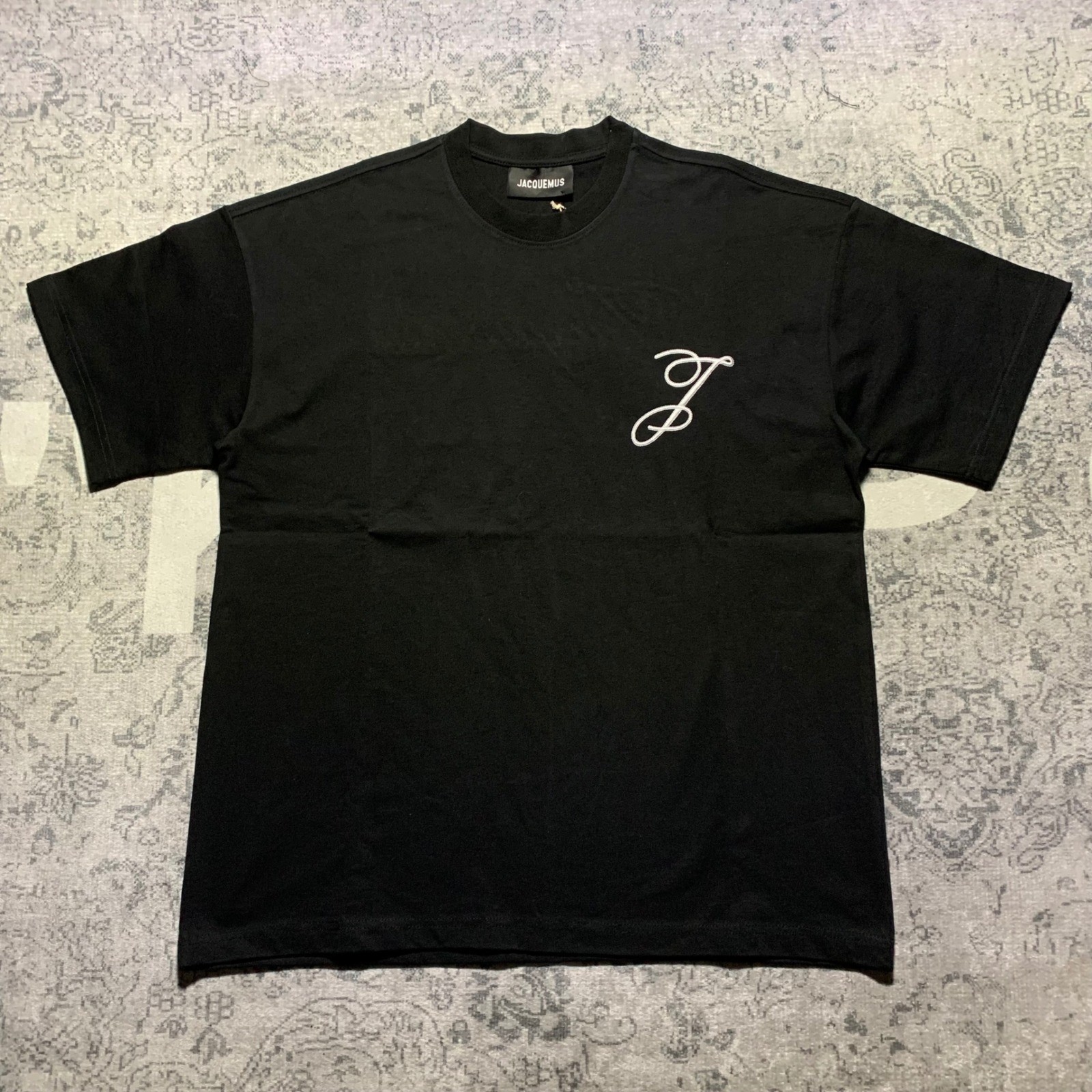 Jacquemus Script Logo T-Shirt Mens Size M Black Excellent Embroidered Tee