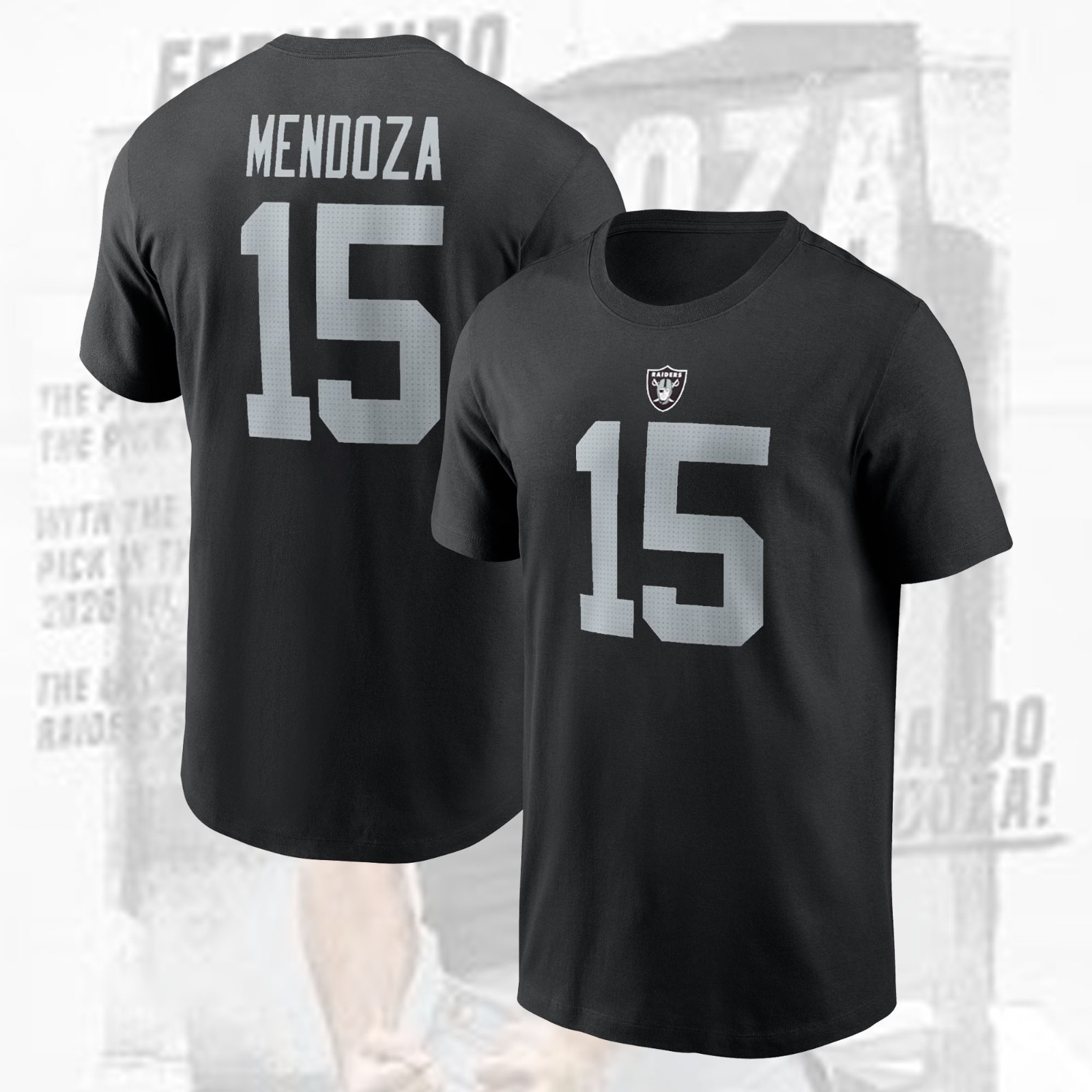 NEW ITEM! Fernando Mendoza #15 Las Ve.gas Raiders 2026 Name & Number Fan Gifts gallery