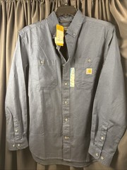New- Carhartt Men’s Rugged Flex Long Sleeve Work Shirt Navy Sz med