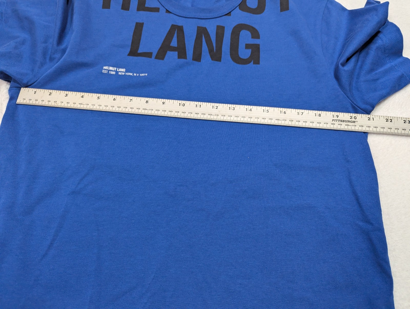 HELMUT LANG Cut Off Logo Shirt Mens Medium Blue Tee T-Shirt gallery