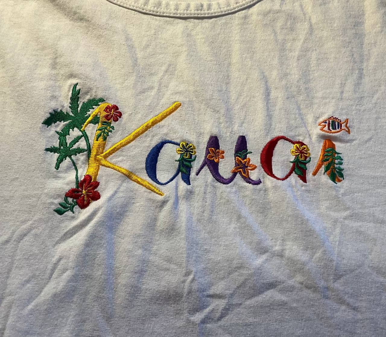 Vintage SGT Leisure T-Shirt Mens OSFA White Kauai Embroidered Hawaiian Tropical gallery