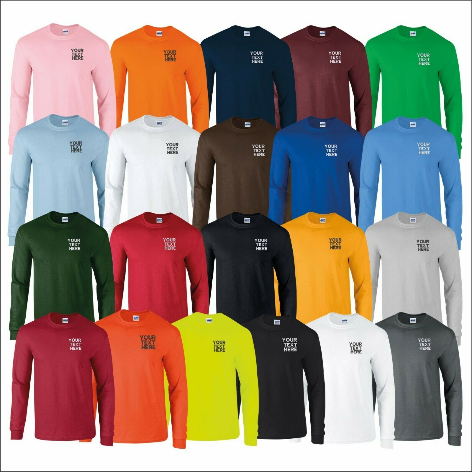 Personalised Custom Embroidered Men Long Sleeve T-Shirt Crew Neck Casual Tee Top gallery