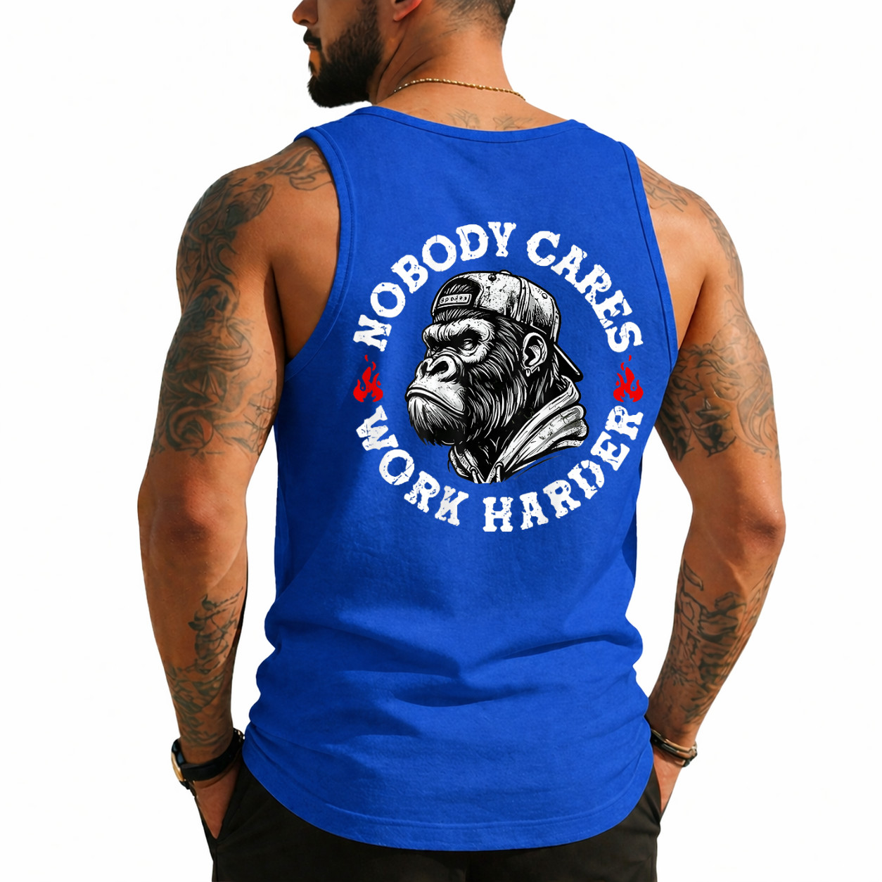 Nobody Cares Work Harder Funny Monkey (On Back) Tank Top