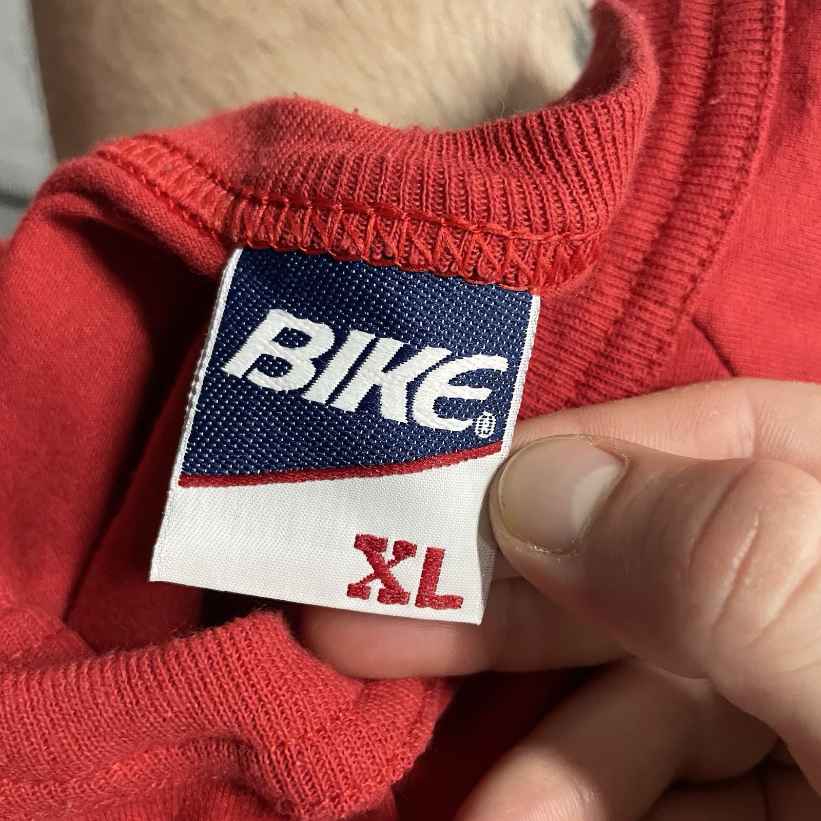 Vintage 90s Bike Blank Henley Button Red T Shirt Sz XL Made In USA Single Stitch gallery