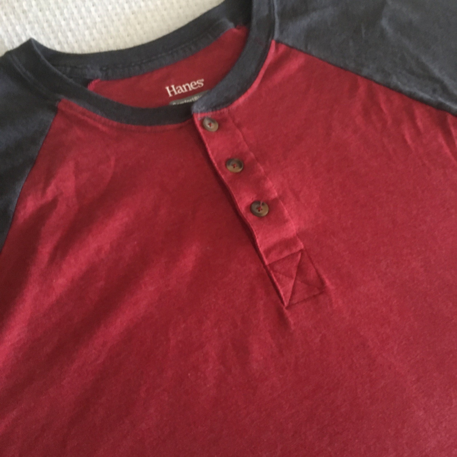 Hanes ComfortBlend Short Sleeve Red Henley Gray Raglan Tee Big Men 2XL gallery