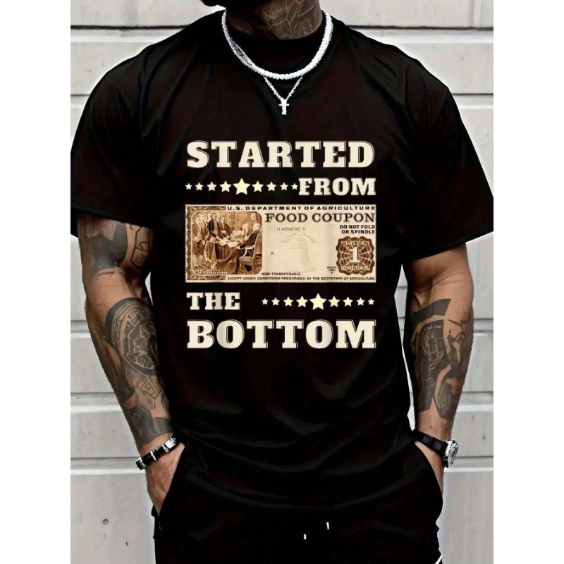 100% Cotton Shirt Tshirt Started From Bottom Food Stamp Stars T-Shirt