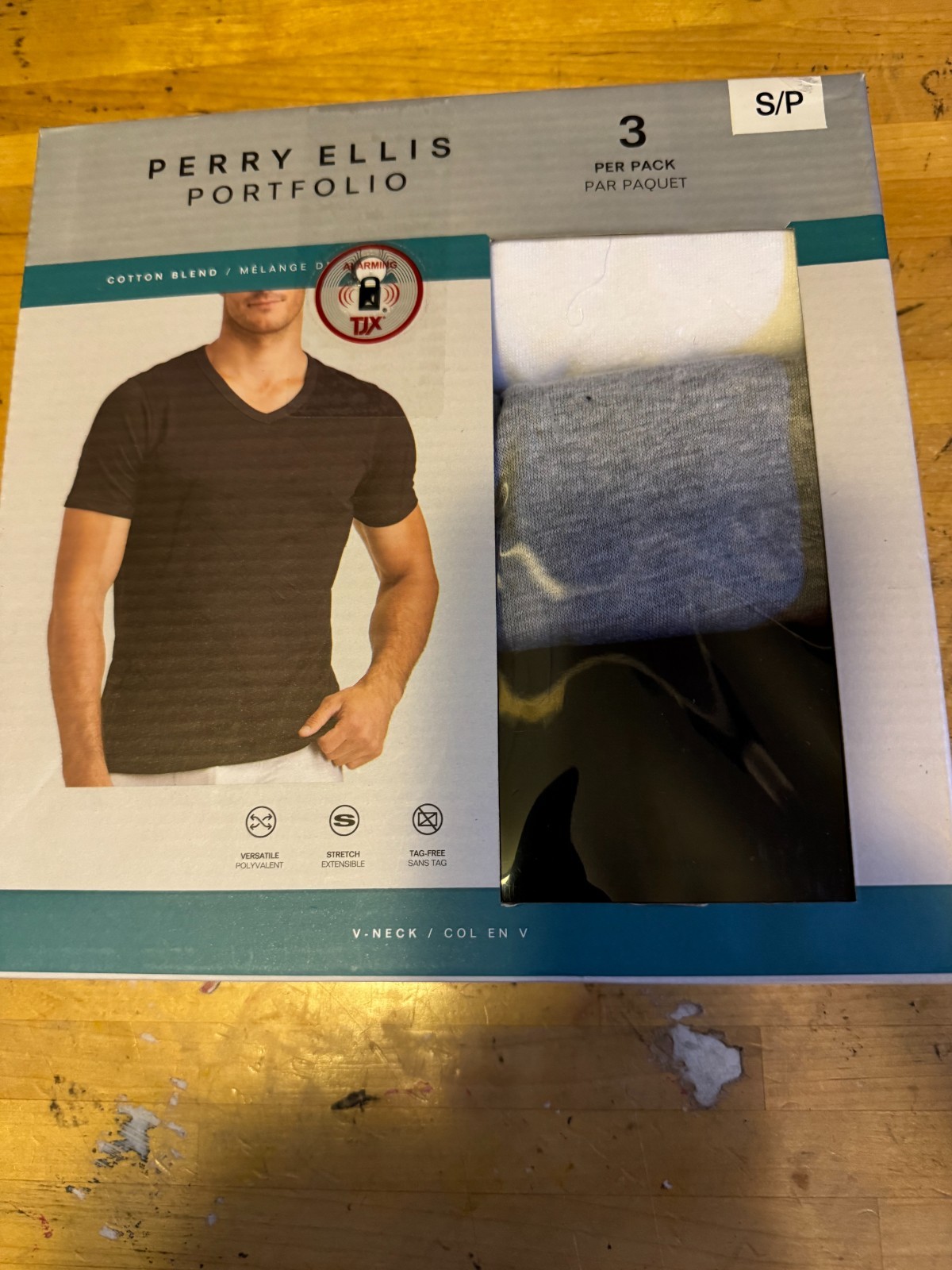 Perry Ellis Men’s 3-Pack Cotton Blend V-Neck Undershirt UMPE333-ALHTR NEW w TAGS