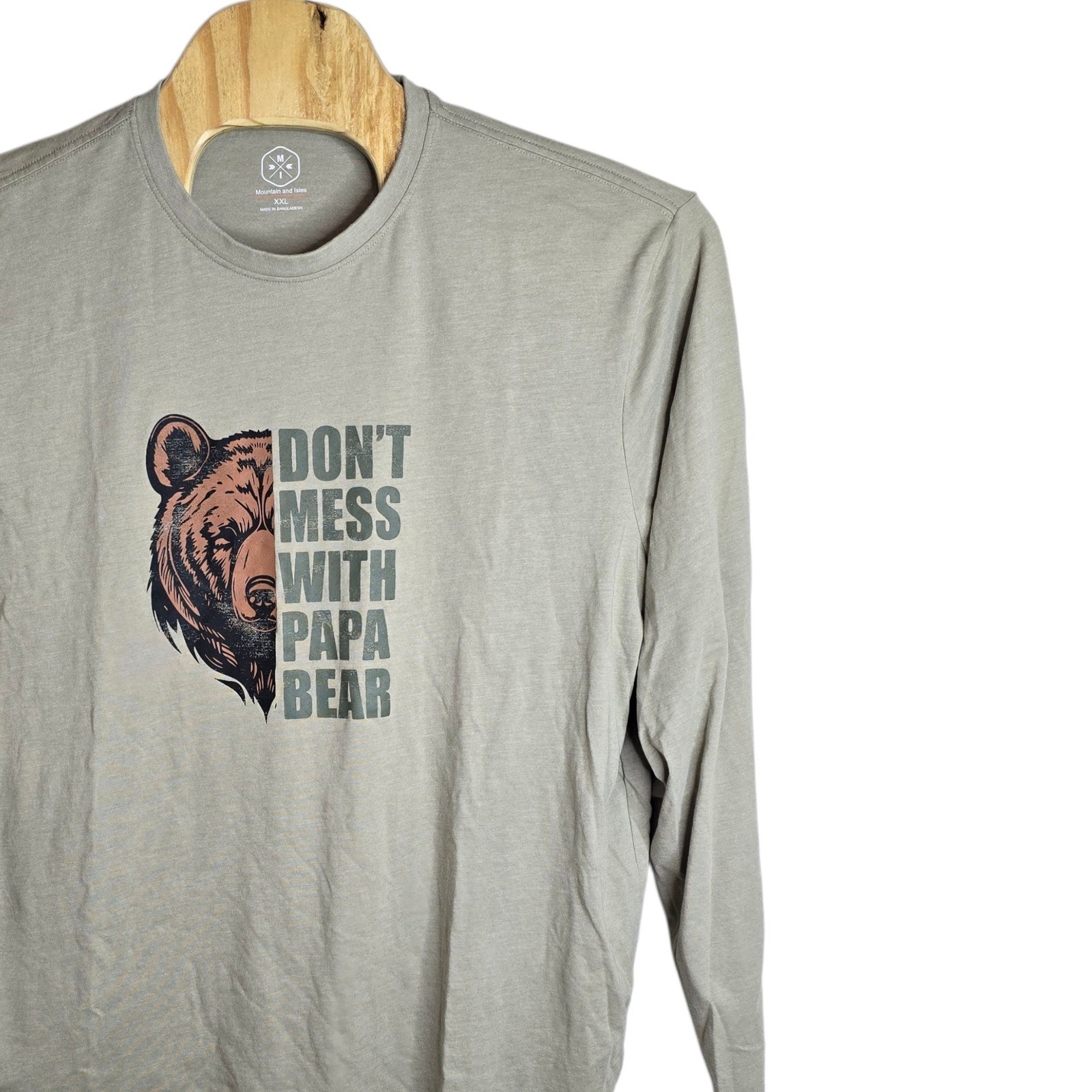 Mountain and Isles Mens XXL Papa Bear Graphic Long Sleeve T-Shirt Khaki Green gallery