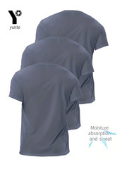 3Pcs Men’s Grey Quick Dry Gym Running T-Shirt UK