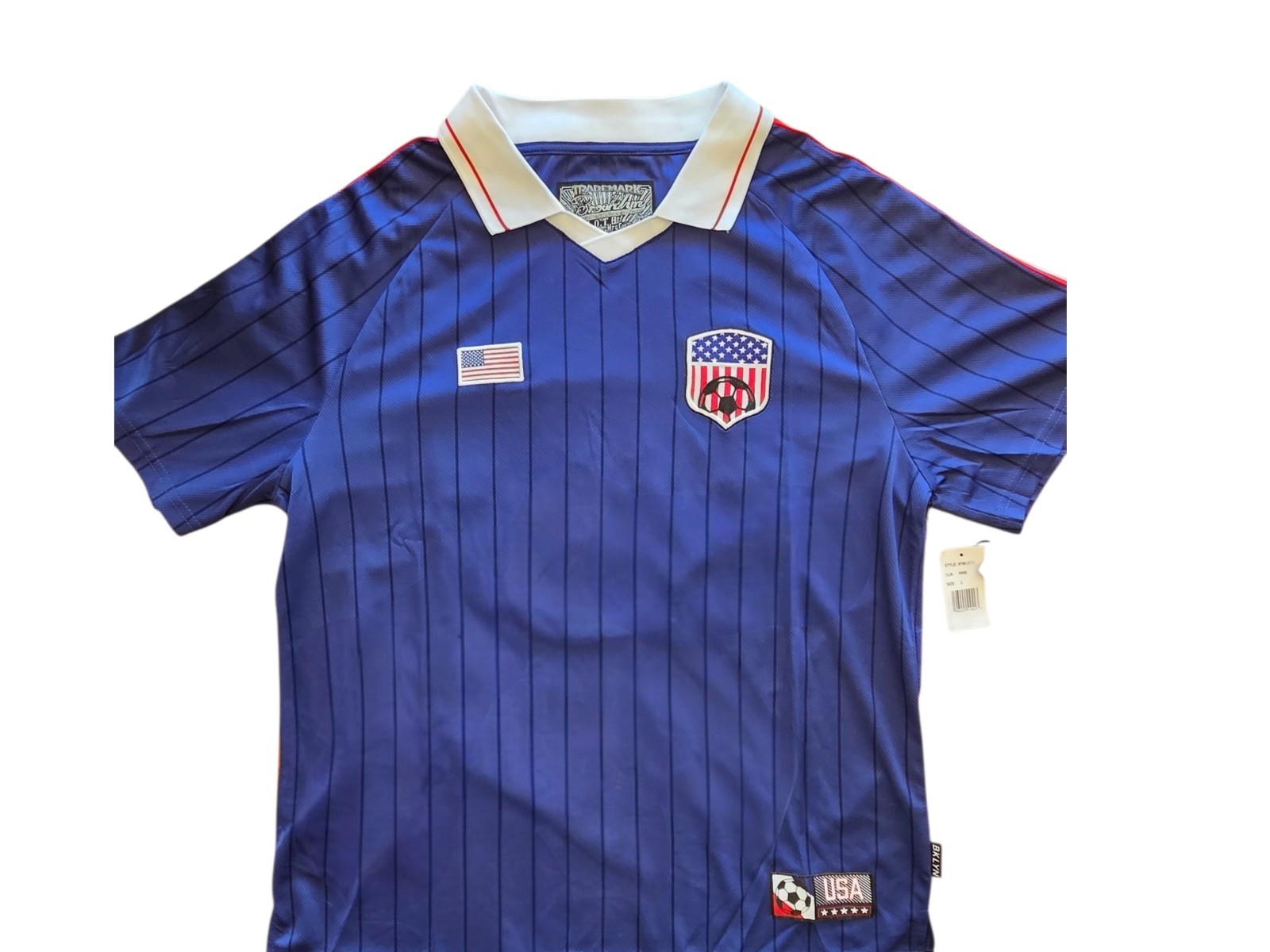 NWT Brooklyn Cloth USA Soccer Jersey Men's L, Retro Pinstripe Collar Shirt gallery