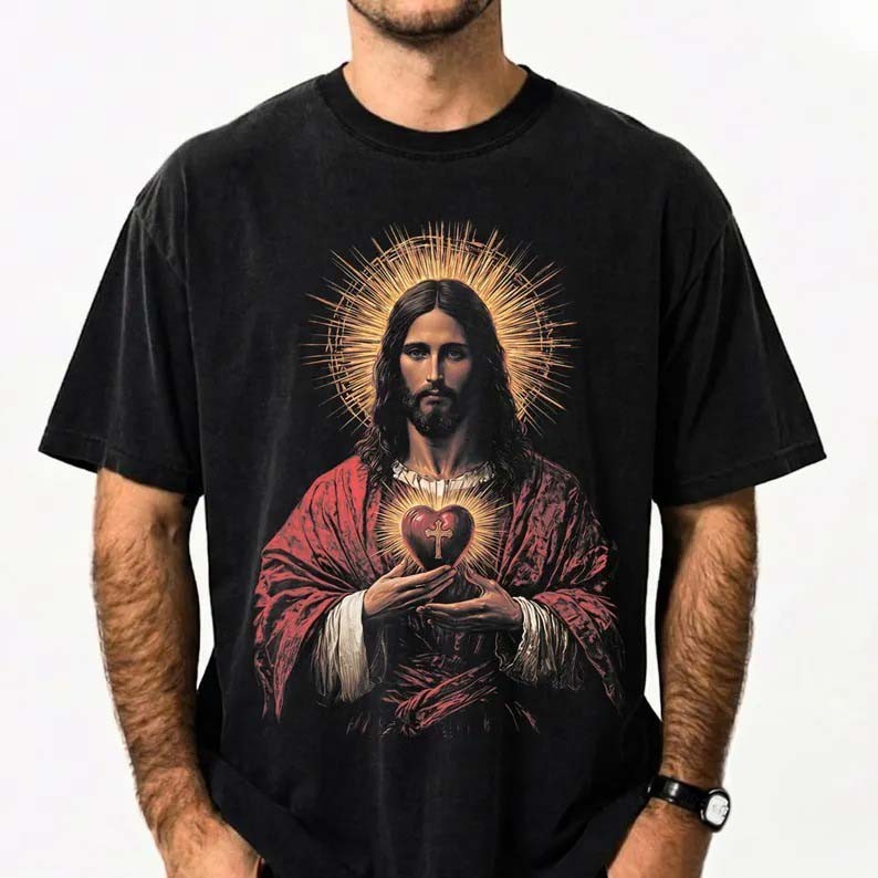 Sacred Heart Of Jesus Shirt Christian T Shirts For Men Renaissance Tees gallery