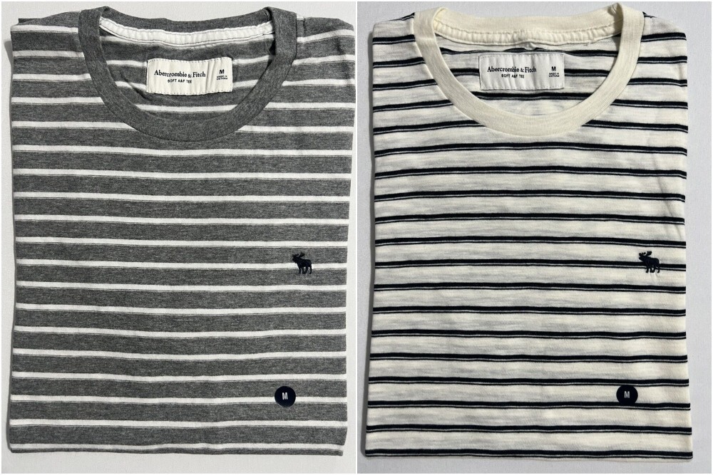 Abercrombie & Fitch Men's Striped Crew Neck A&F Logo T-Shirt Tee XS S M L XL XXL gallery