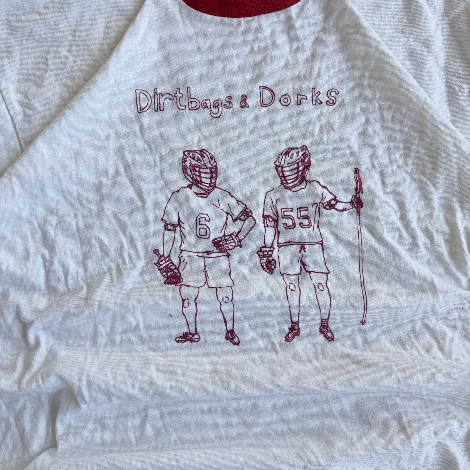 2000s Dirtbags & Dorks Ringer Tee Size Large Port & Company T-Shirt Red White gallery