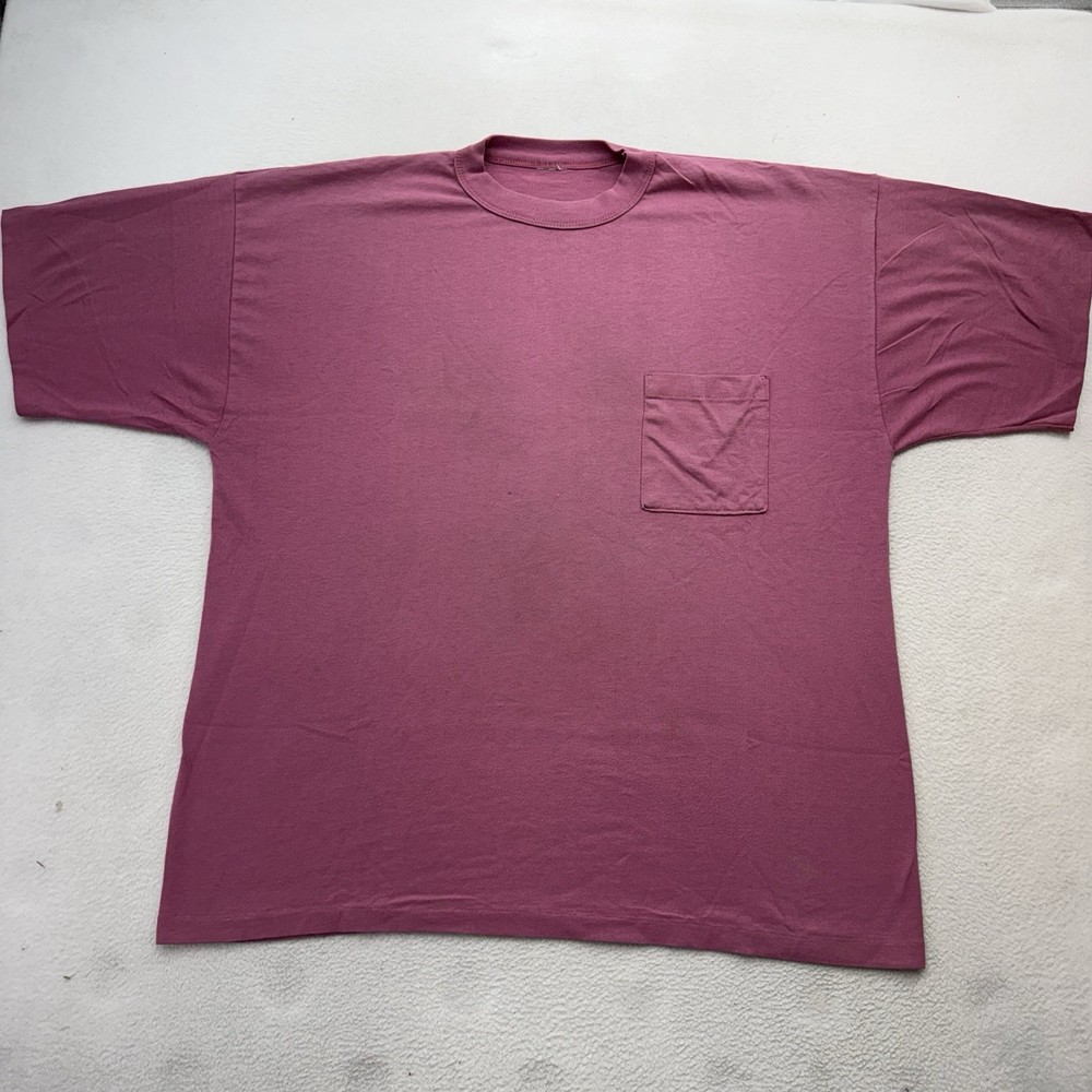 Vintage Single Stitch Pink Pocket Tee Size Distressed Blank XL Cut Tag