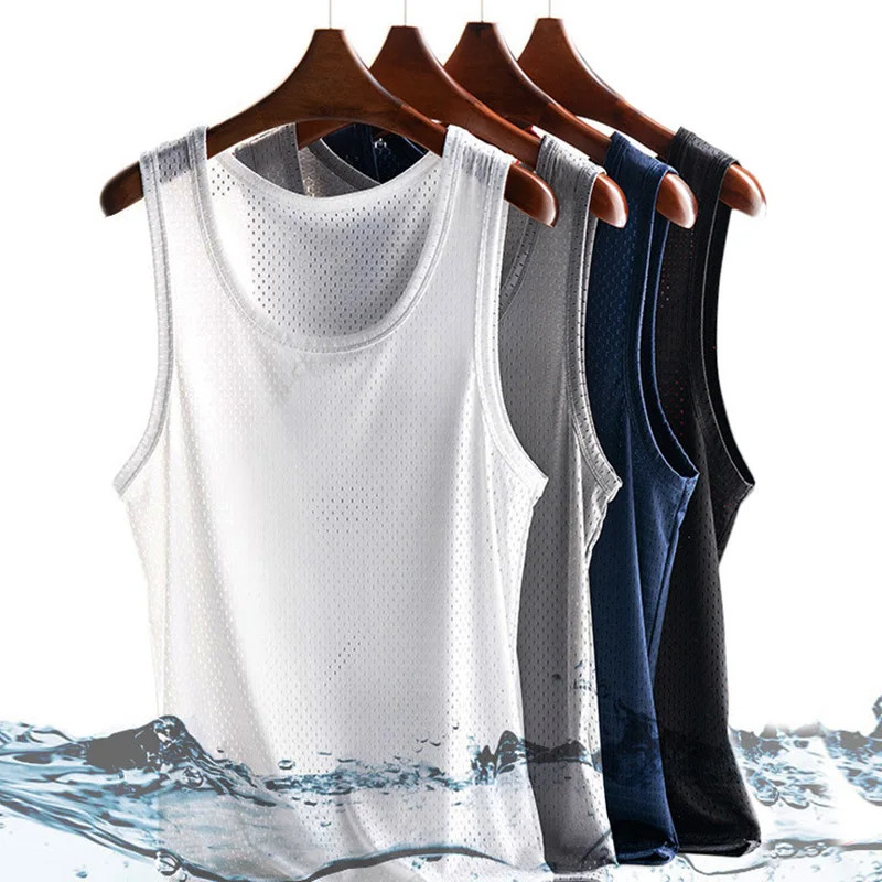 Men Ice Silk Tank Top Men'S Trendy Mesh Breathable Quick Drying Sports gallery