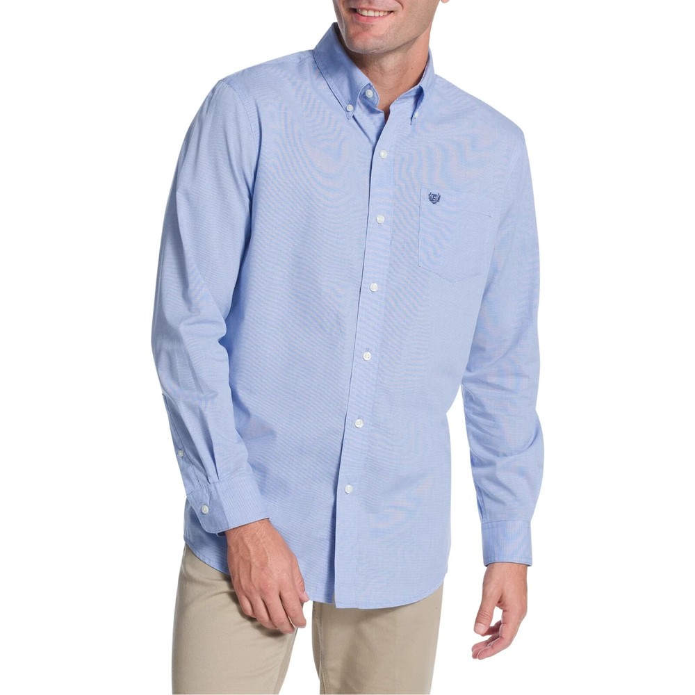 Chaps Long Sleeve Button Down Easy Care Shirt Color Blue,, Logo, Size S