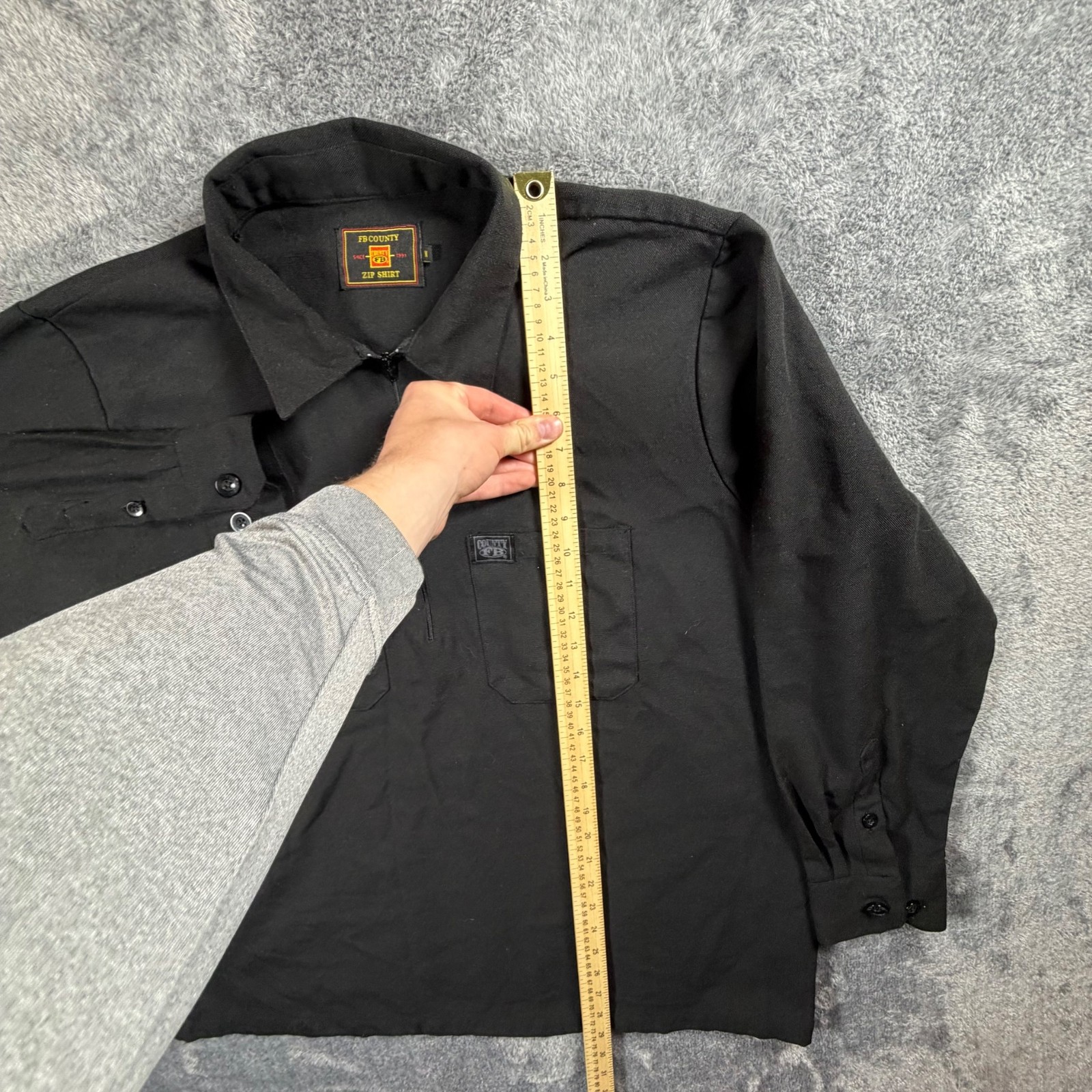 FB County Zip Shirt Mens Medium Black Half Zip Cargo Pocket Chicano Streetwear gallery