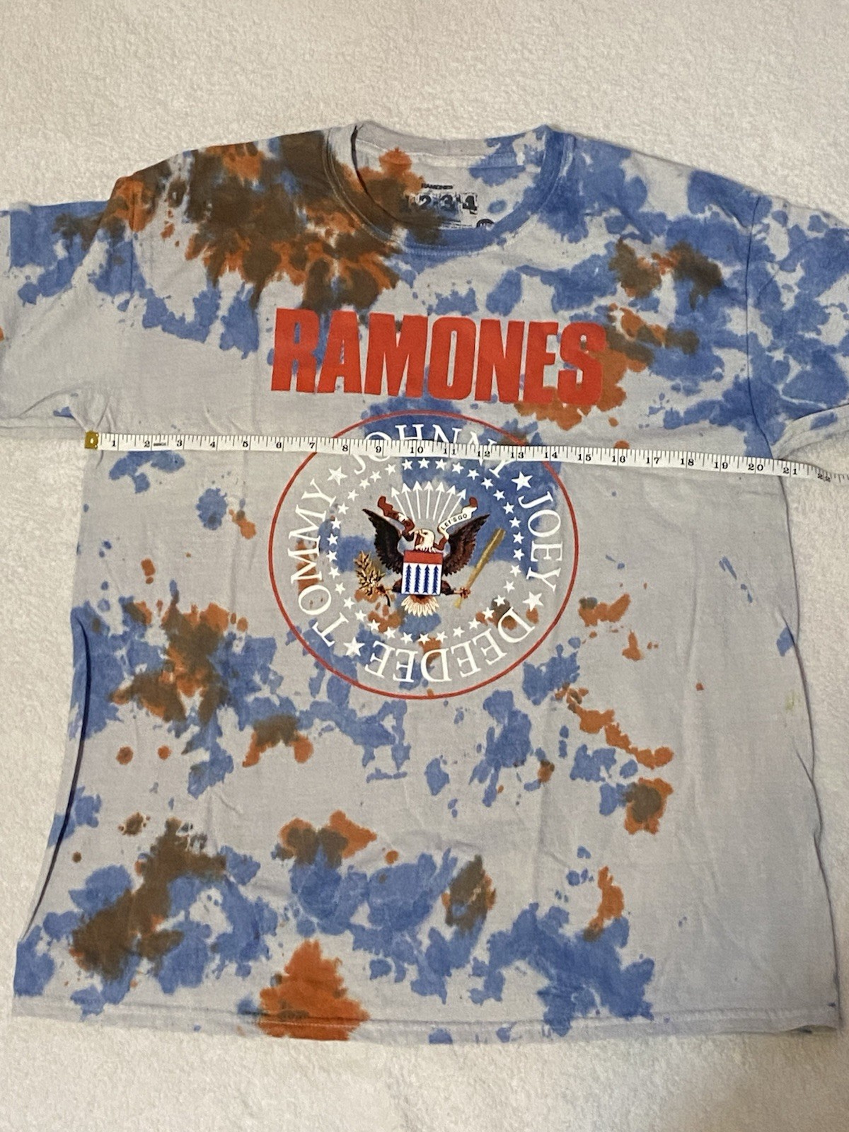 Ramones Tie-Dye Graphic Blue Orange Men's Cotton Crew Neck T-Shirt Size M gallery