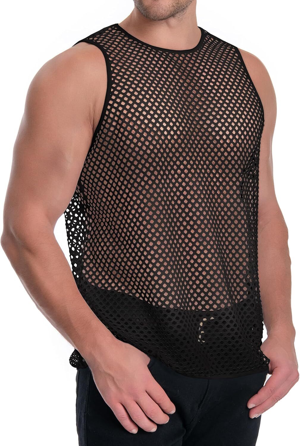 Men's See Through Mesh Muscle Tee Fitted Sleeveless Clubwear Top Breathable gallery