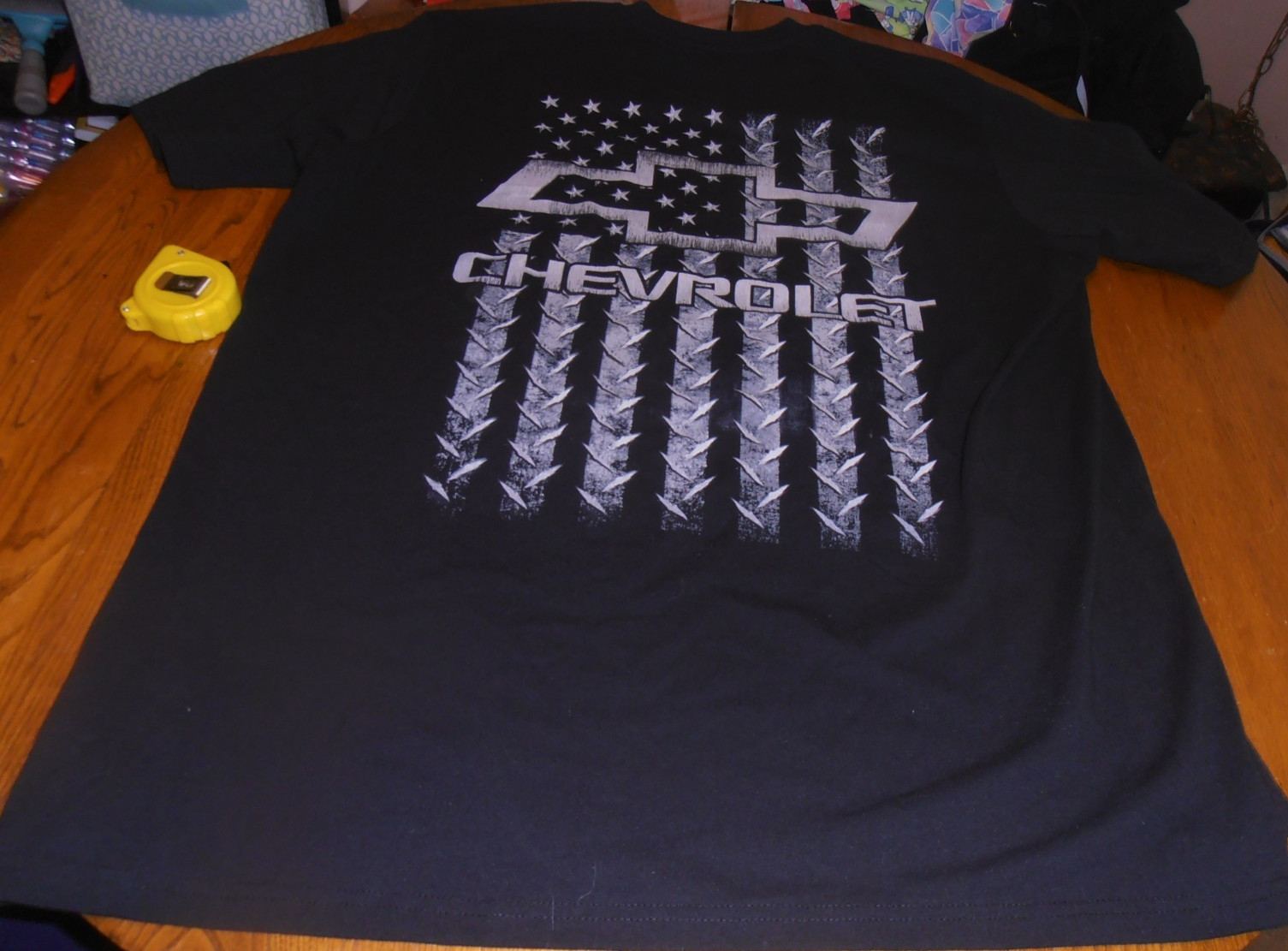NWT- CHEVROLET "TIRE TRACKS USA FLAG" S/S BLACK T-SHIRT MEN'S 3XLT gallery