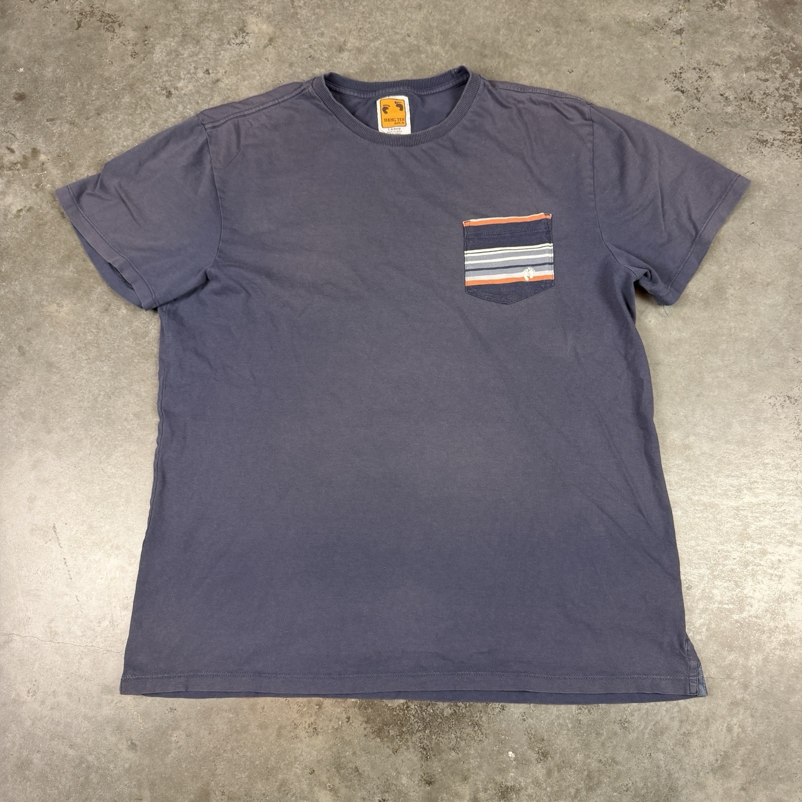 Hang Ten T Shirt Mens Large Blue Sun Fade Pocket Beach Surf Preowned gallery