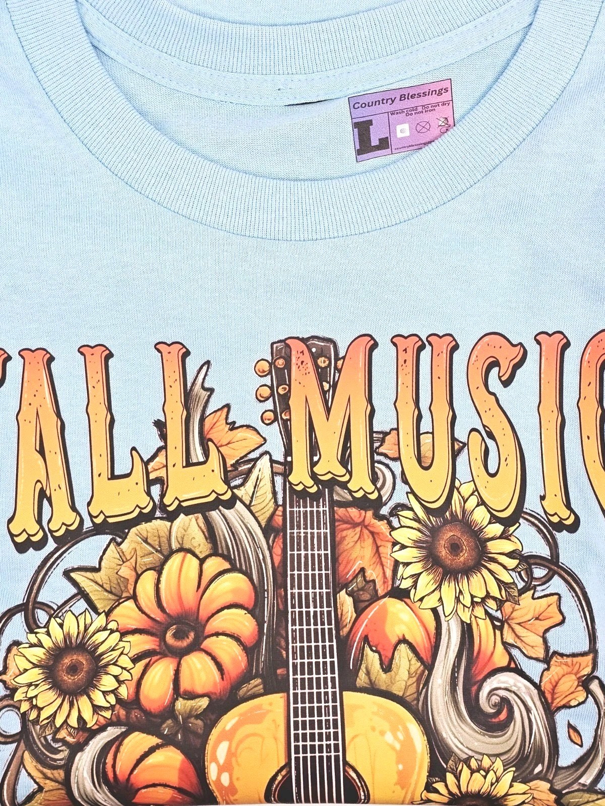 Fall Music Festival Seasonal Flower Art Shirt Size Large Guitar Fun Gift gallery