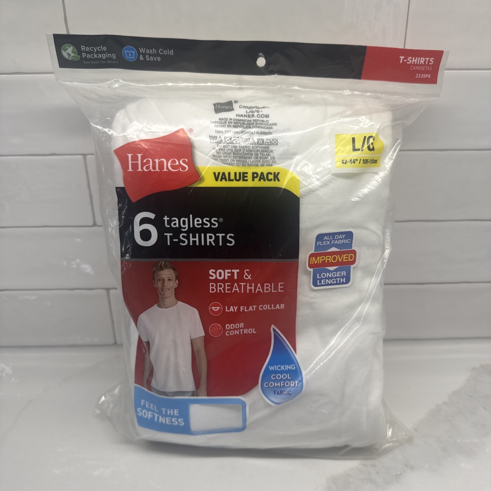 Hanes Men's Cotton, Moisture-Wicking Crew Tee Large, White - 6 Pack Fast Ship gallery