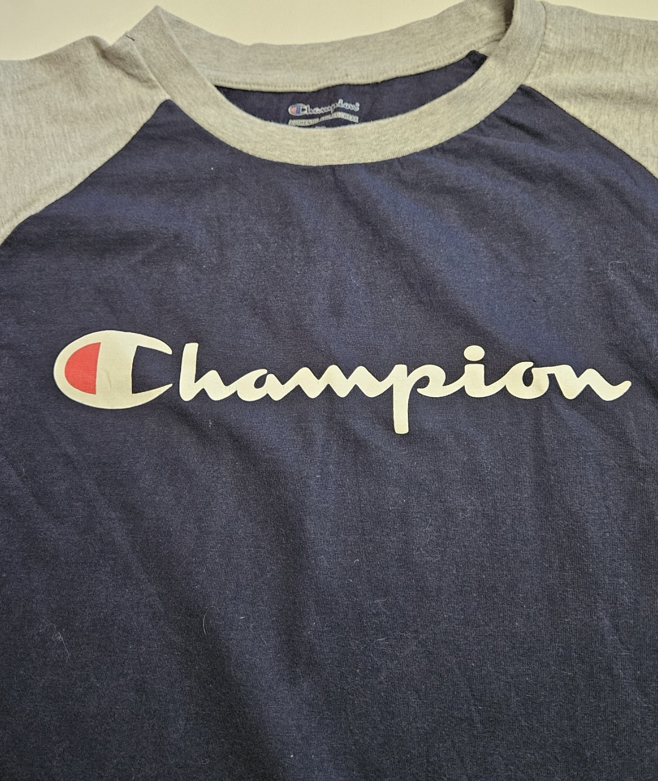 Mens Champion Short Sleeve Navy & Gray Crewneck Pullover Shirt Size 1XL gallery