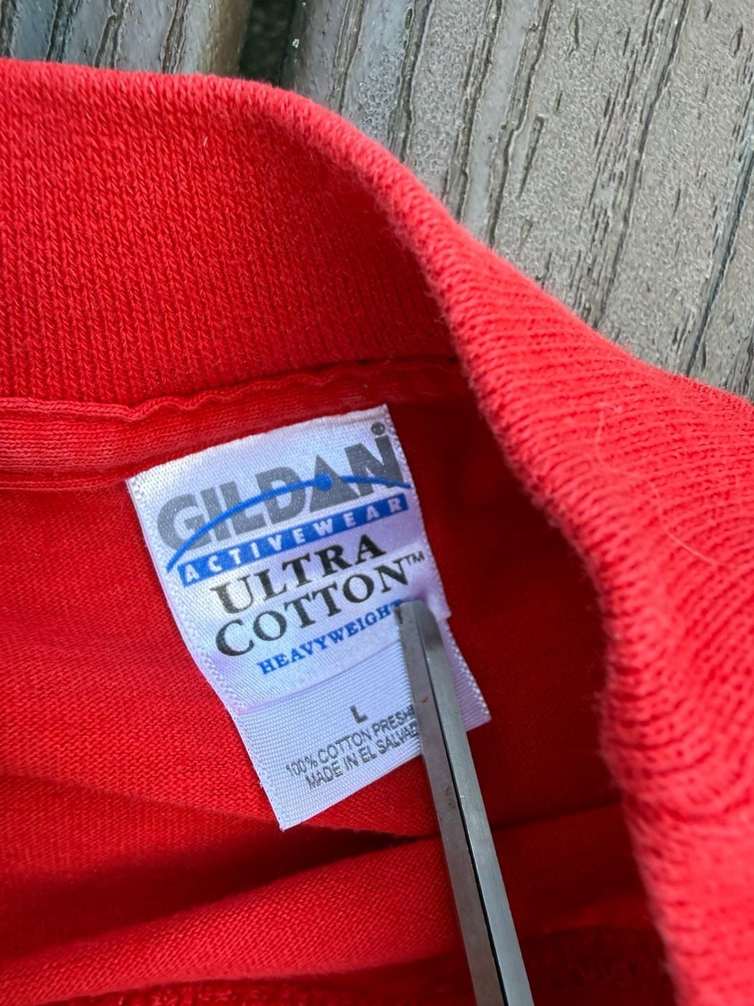 Gildan Ultra Cotton Red Long Sleeve T-Shirt with Eagle Neck Embroidery gallery