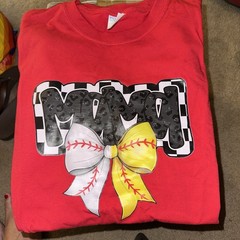 Baseball Softball Mama Coquette Bow Red TShirt, Size L, New Without Tags!!!