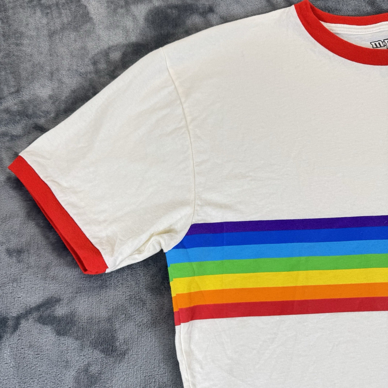 M&Ms Sz L Mars Candy Ringer T-shirt Pride Month Rainbow Retro Style Colorful gallery