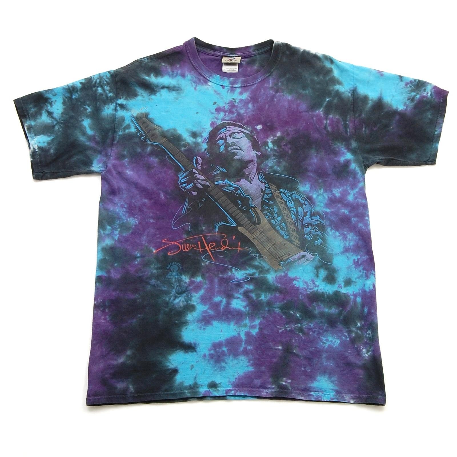 Jimi Hendrix Shirt Mens Large Purple Blue Tie Dye Rock Graphic Liquid Blue 2009 gallery