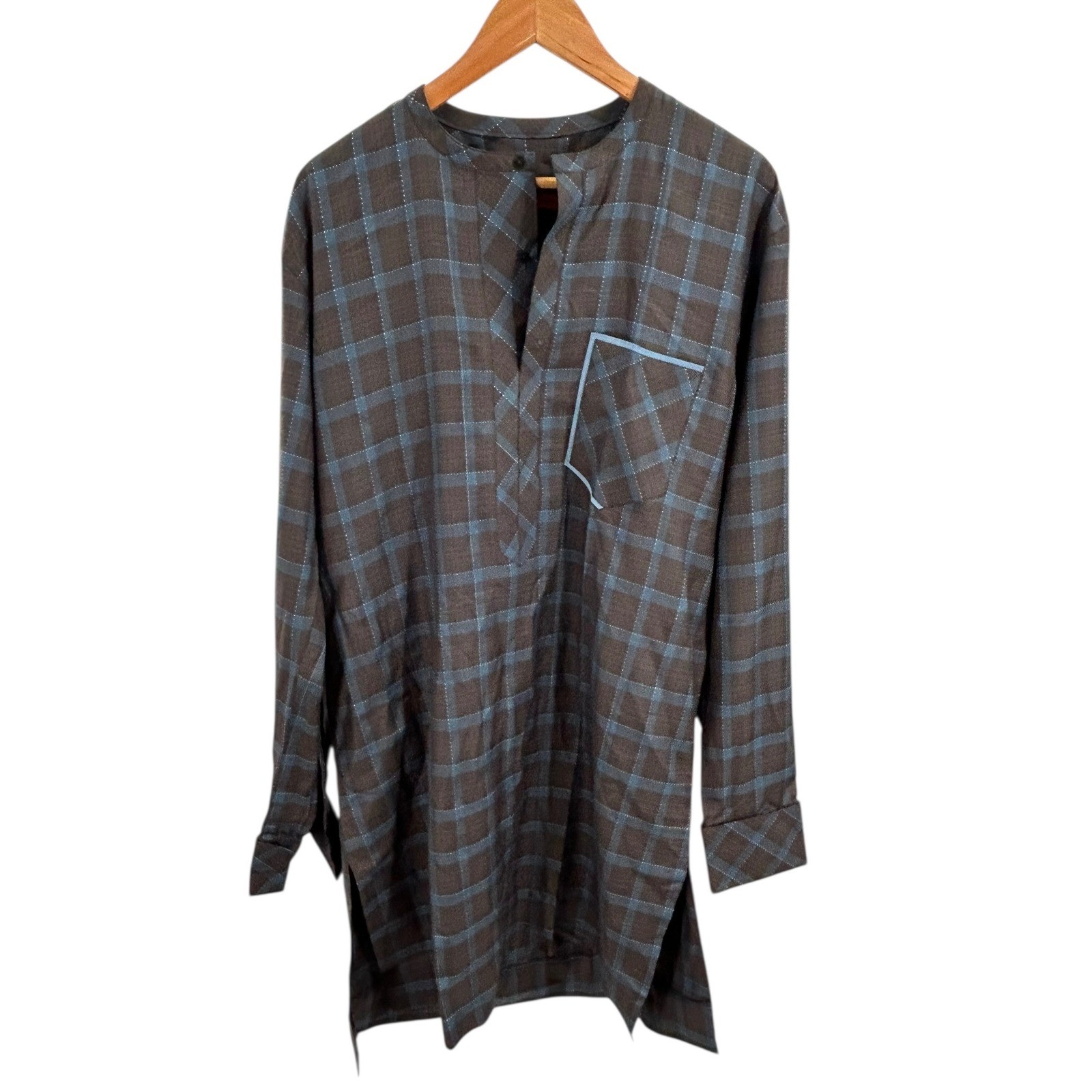 Komplete Apparel Plaid Tunic Shirt Brown Blue Check Longline Kurta Style