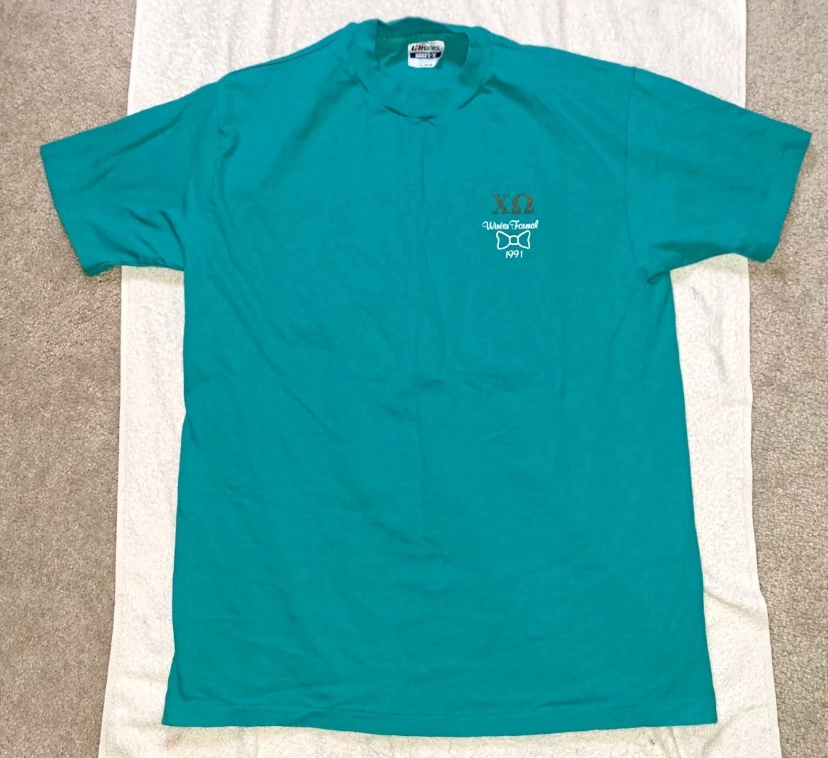 Vintage 90s Chi Omega Owl Winter Formal Clemson Sorority Shirt Hanes Beefy gallery