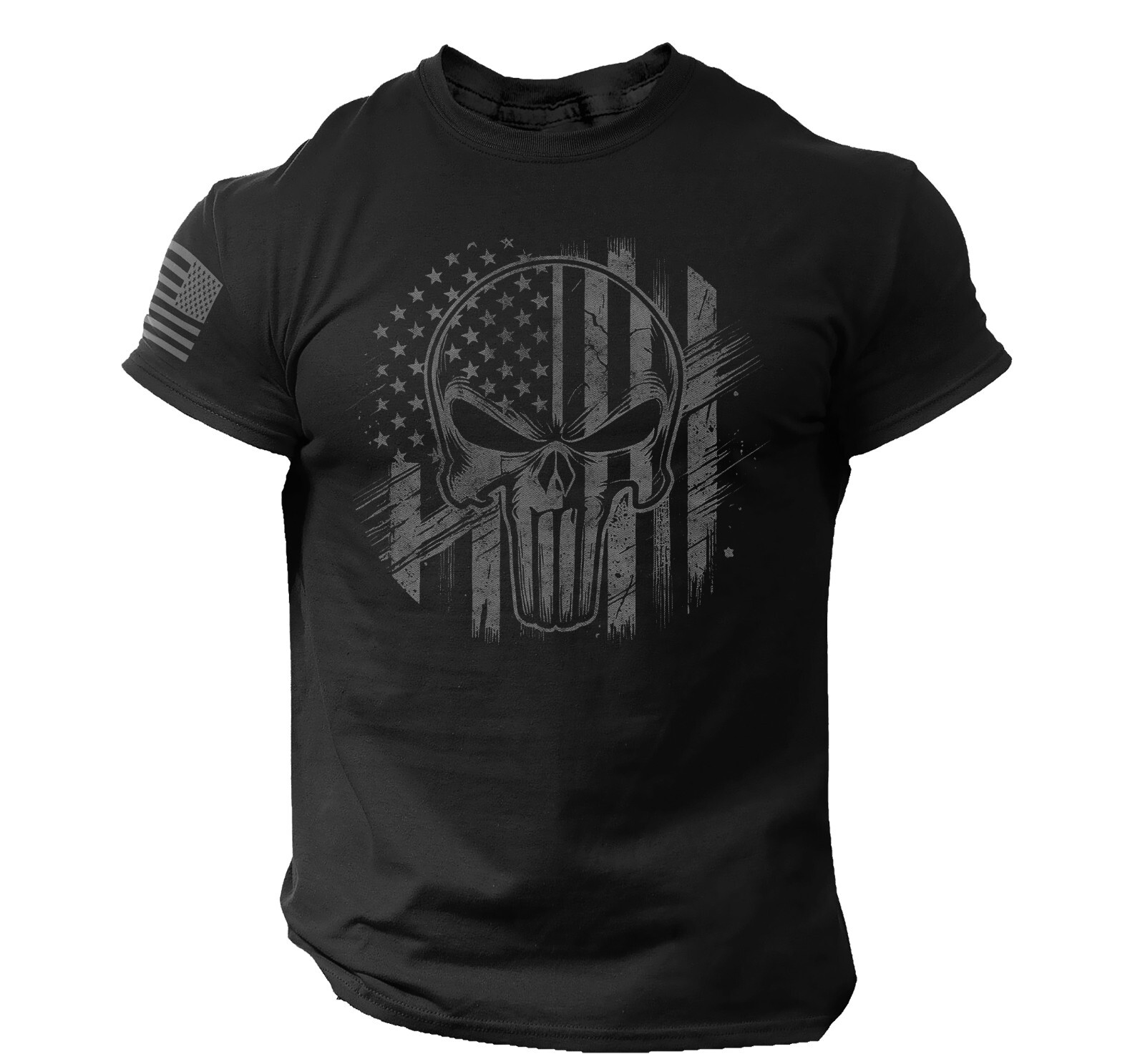 Men's 100% Cotton T-SHIRT - USA AMERICAN FLAG - Skull Gym tee gallery