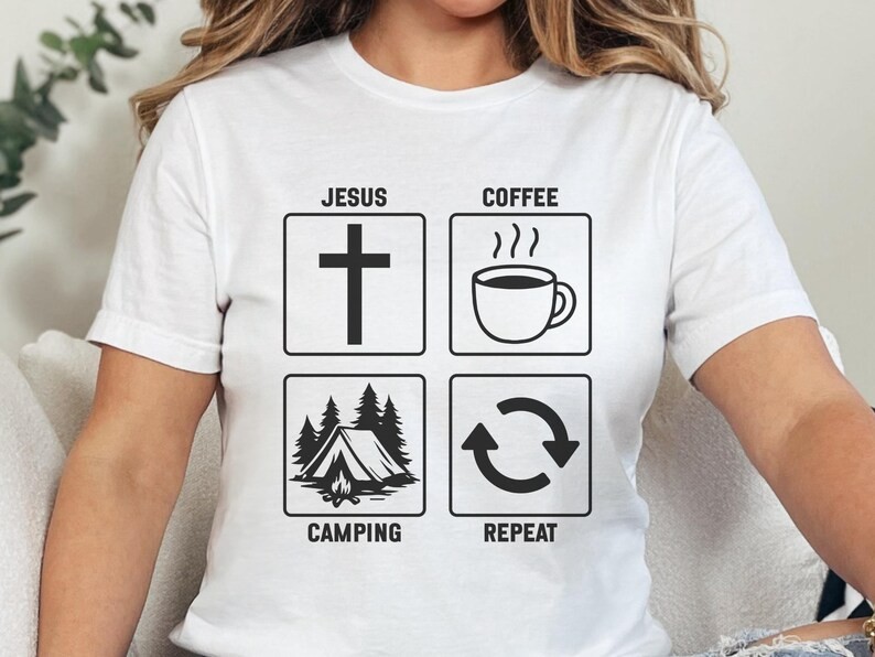 Jesus Coffee Camping Repeat Comfort Tee gallery