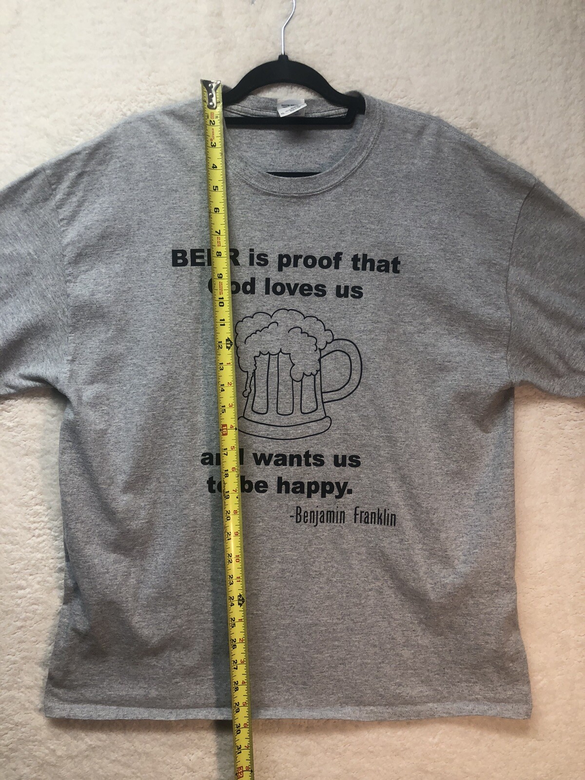 Beer Drinking T-Shirt XL Gray Benjamin Franklin Quote God gallery