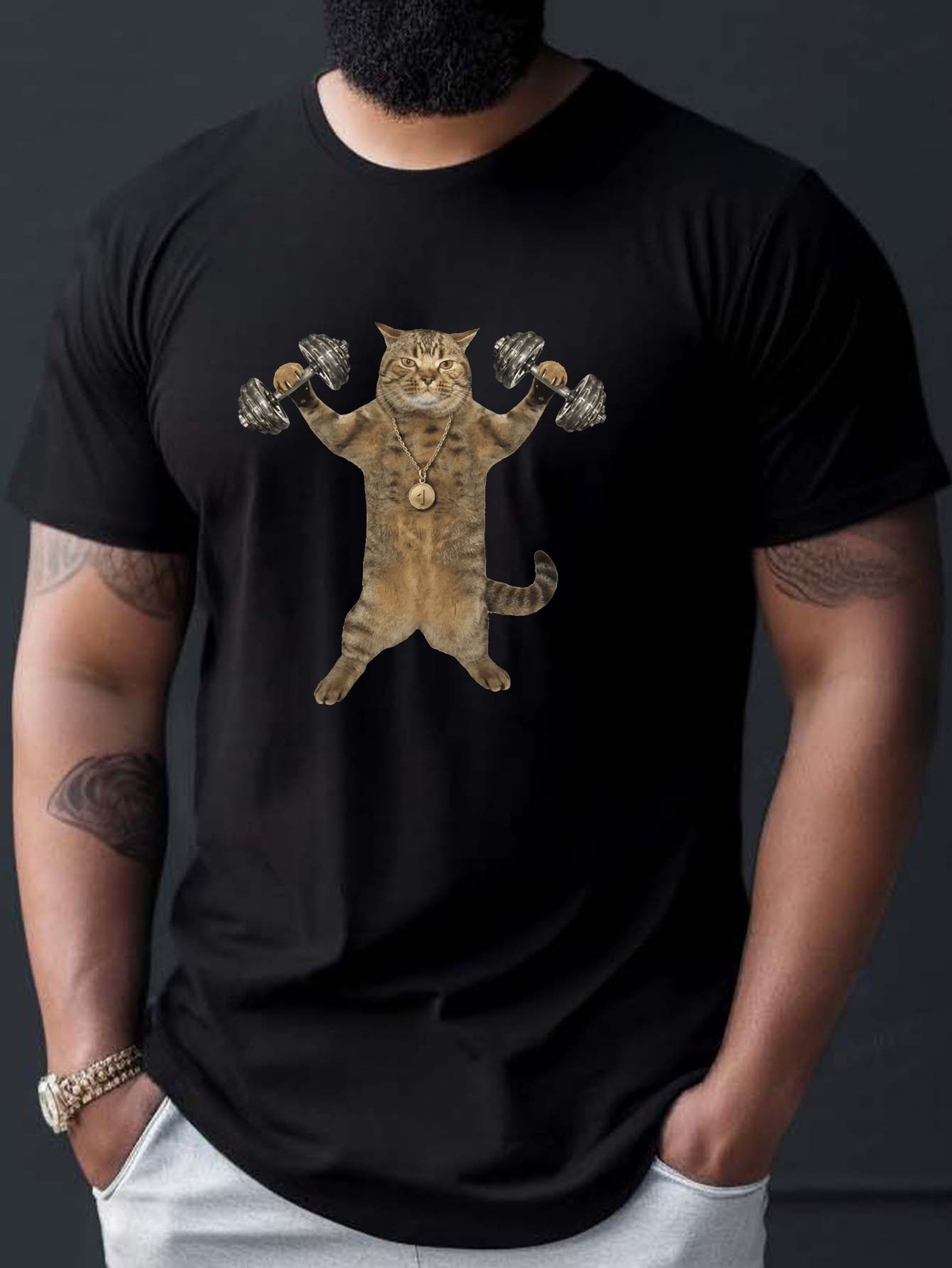 Casual Tee Men's Fitness Cat Graphic Tee - Casual Short Sleeve T-Shirt gallery
