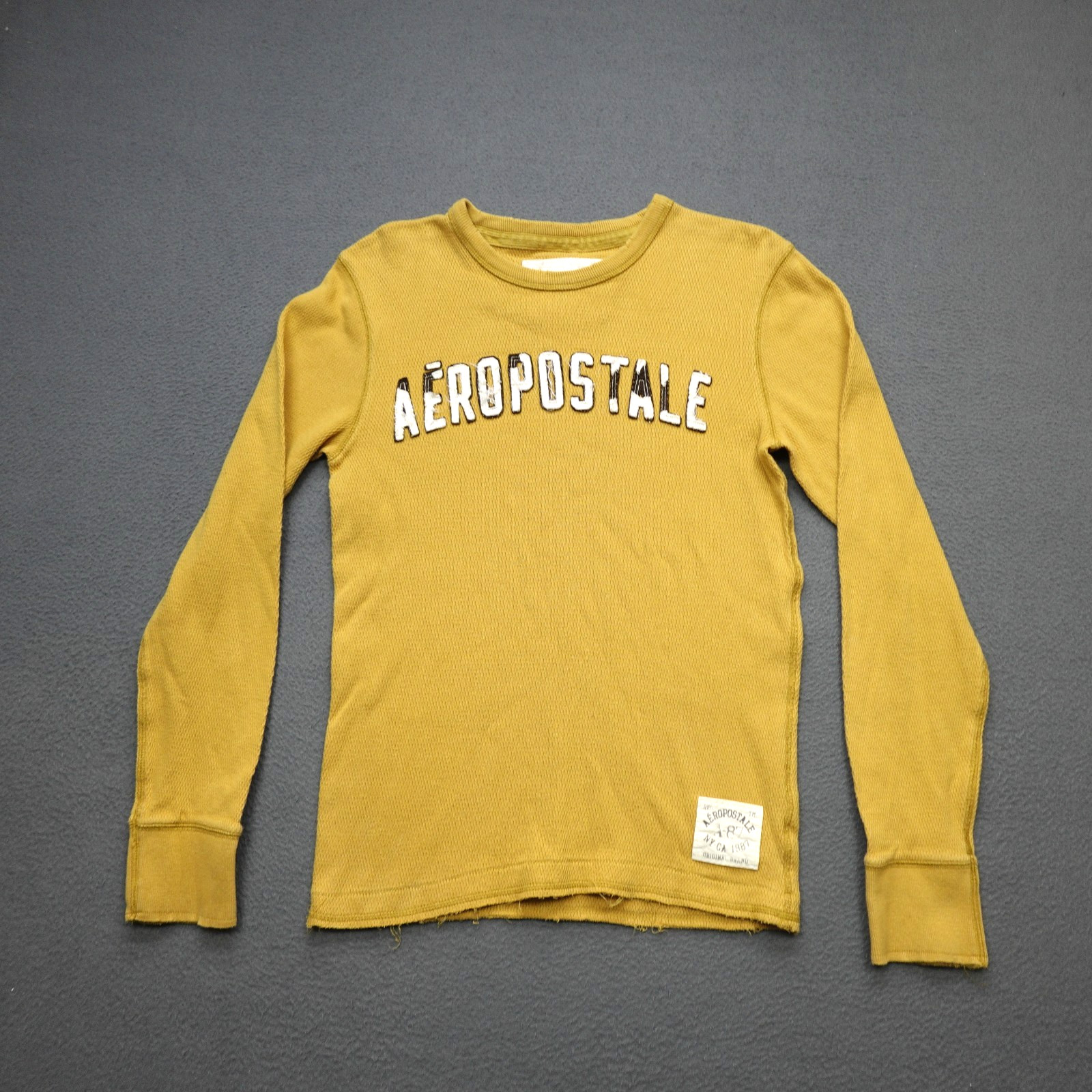 Vintage Aeropostale Thermal Waffle Knit Shirt Men's Size M Yellow Embroidered gallery