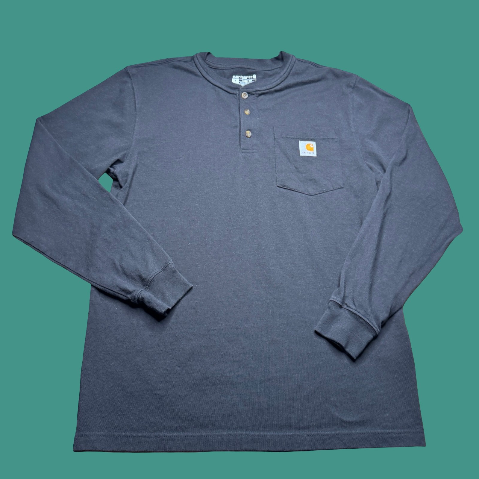 Carhartt Long Sleeve Henley T Shirt Small Black Pocket Outdoor Workwear Utility