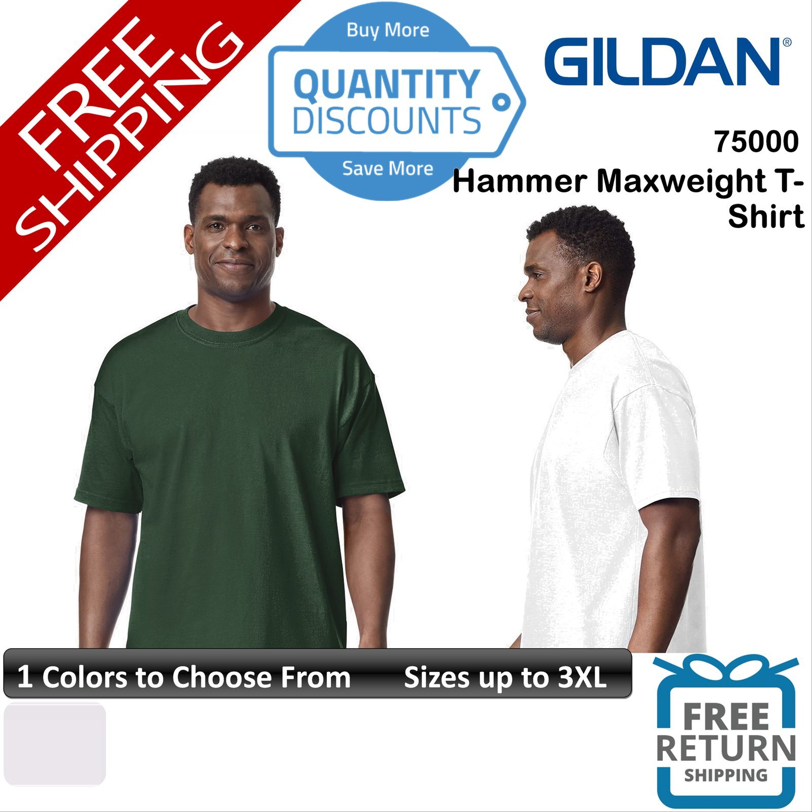 🔥 Gildan Men Hammer Short Sleeve Maxweight Cotton T-Shirt Up To 3XL 75000